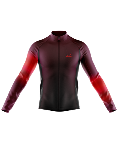 Mens Flare Aubergine and Red Coral Orange Long Sleeve Mid-Weight Thermal Cycling Jersey