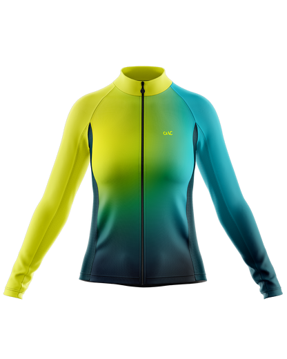 Womens Long Sleeve Cycling Jersey | Mika Hi Vis Green & Emerald