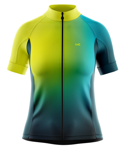 Womens Short Sleeve Cycling Jersey | Mika Hi Vis Green & Emerald