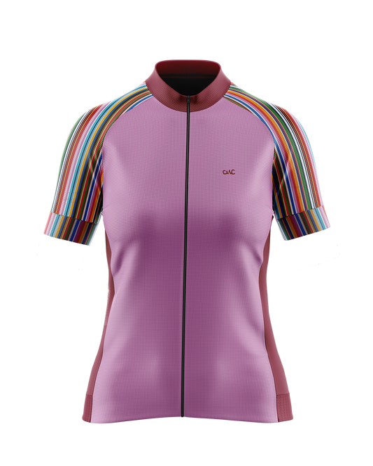 Womens Riley Bright Multi Colour Stripe Pink Colourful Short Sleeve Road Cycling Jersey