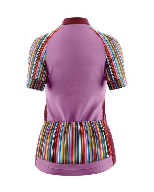 Womens Riley Bright Multi Colour Stripe Pink Colourful Short Sleeve Road Cycling Jersey