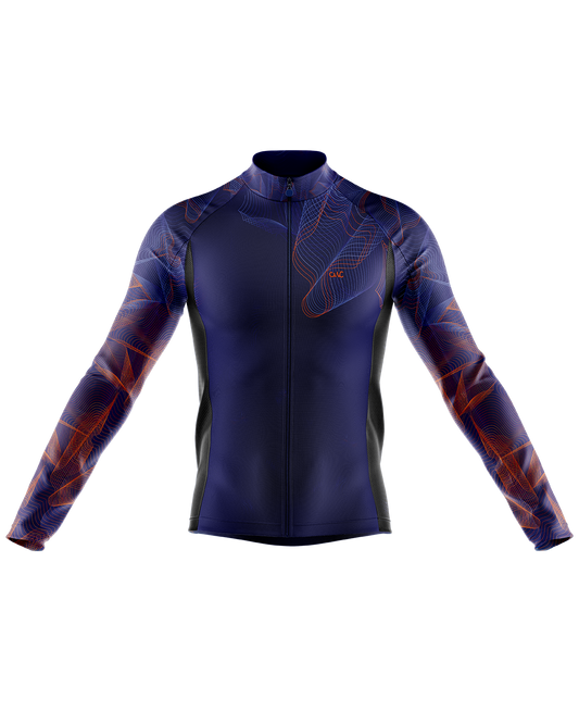 Mens Wave Blue and Orange Long Sleeve Mid-Weight Thermal Cycling Jersey - Cycle Wear Central