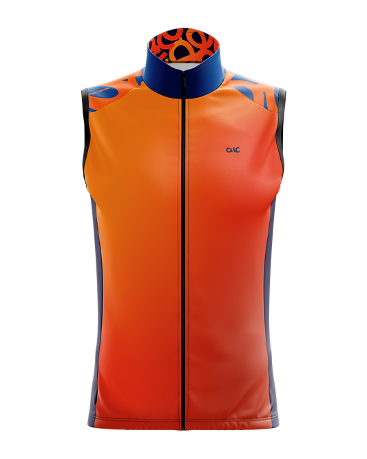 Mens Tag Blue and Hivis Orange Packable Lightweight Windproof Windstopper Cycling Gilet with Mesh Back and Reflective Details