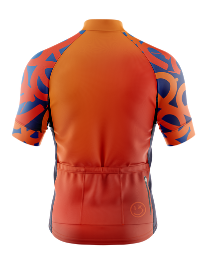 Mens Tag Bright Orange Gradient and Blue Graffiti Urban Short Sleeve Road Cycling Jersey