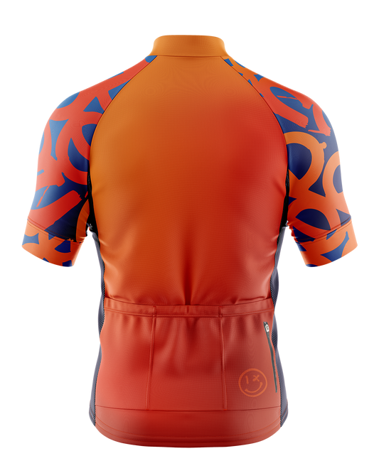 Mens Tag Bright Orange Gradient and Blue Graffiti Urban Short Sleeve Road Cycling Jersey