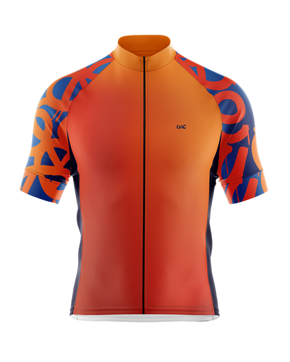 Mens Tag Bright Orange Gradient and Blue Graffiti Urban Short Sleeve Road Cycling Jersey
