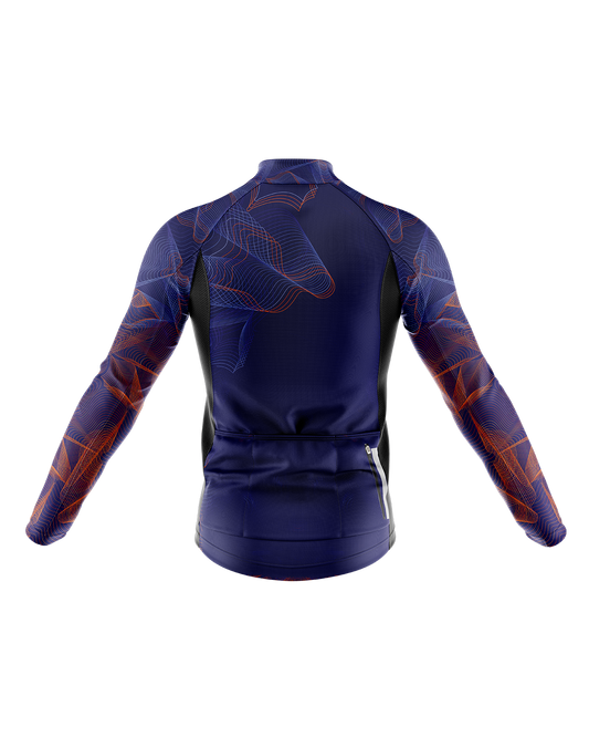 Mens Wave Blue and Orange Long Sleeve Mid-Weight Thermal Cycling Jersey - Cycle Wear Central