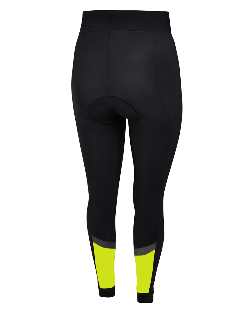 Womens High Waisted Padded Thermal Cycling Tights Hi Vis Be Seen Panel with Reflective Strip - Cycle Wear Central