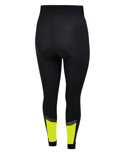 Womens High Waisted Padded Thermal Cycling Tights Hi Vis Be Seen Panel with Reflective Strip - Cycle Wear Central