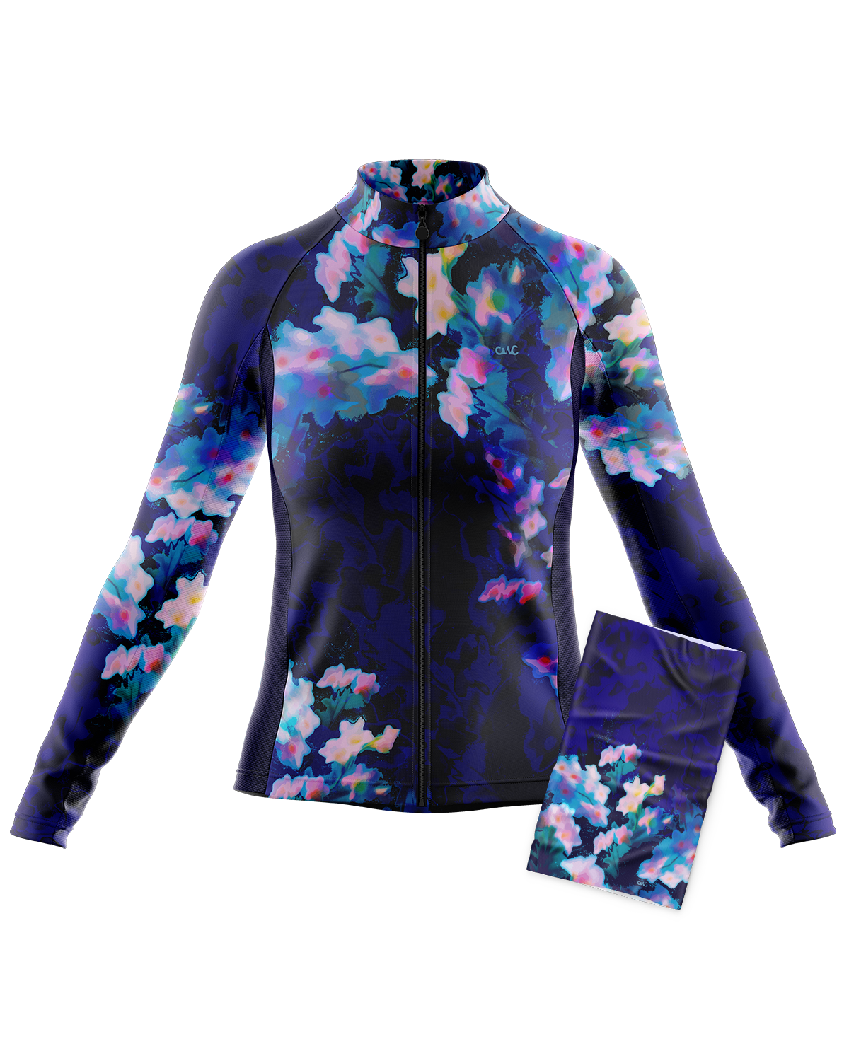 Womens Eden Blue Multi Print Long Sleeve Mid-Weight Thermal Cycling Jersey & Neck Warmer Duo