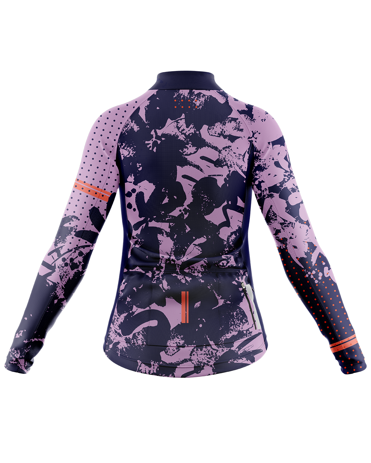 Womens Long Sleeve Cycling Jersey | Lucille Navy & Purple and Fluro Orange