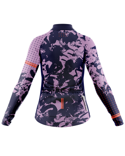 Womens Long Sleeve Cycling Jersey | Lucille Navy & Purple and Fluro Orange