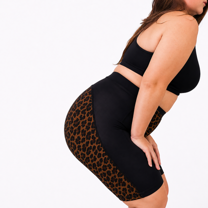 Womens Padded Cycling Liner Undershorts | Savannah Black & Leopard Print
