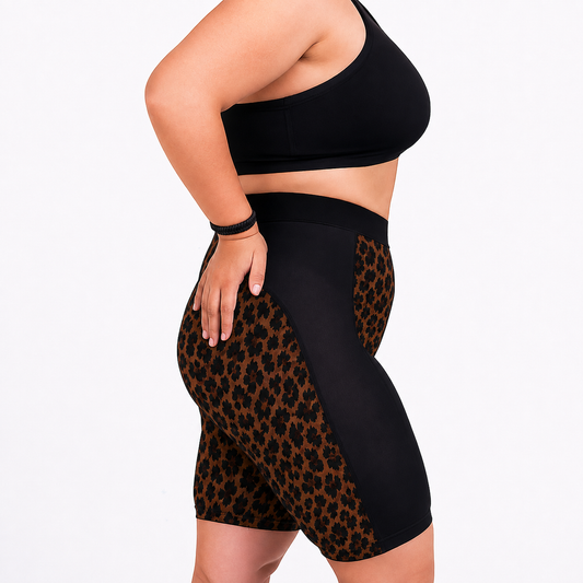 Womens Padded Cycling Liner Undershorts | Savannah Black & Leopard Print