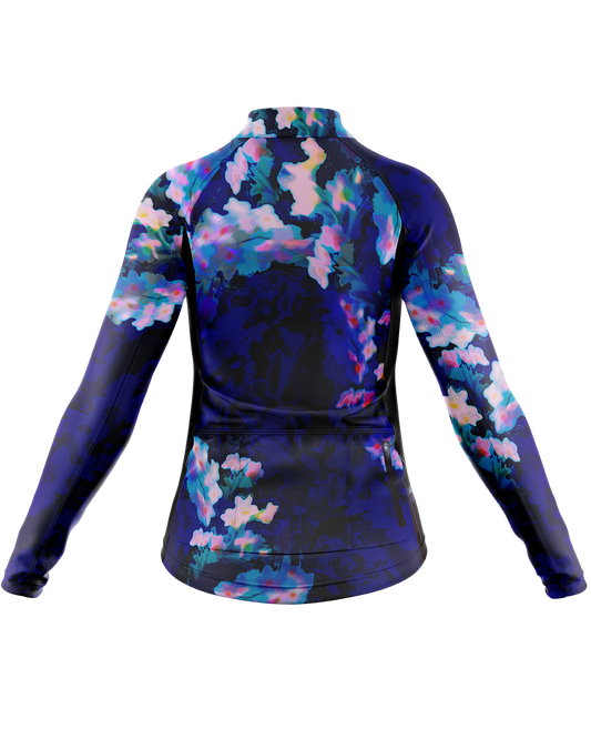 Womens Eden Blue Multi Print Long Sleeve Mid-Weight Thermal Cycling Jersey - Cycle Wear Central