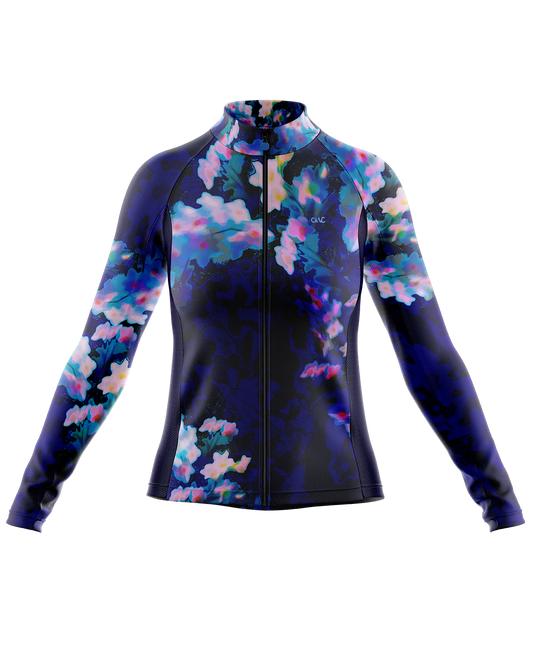 Womens Eden Blue Multi Print Long Sleeve Mid-Weight Thermal Cycling Jersey - Cycle Wear Central