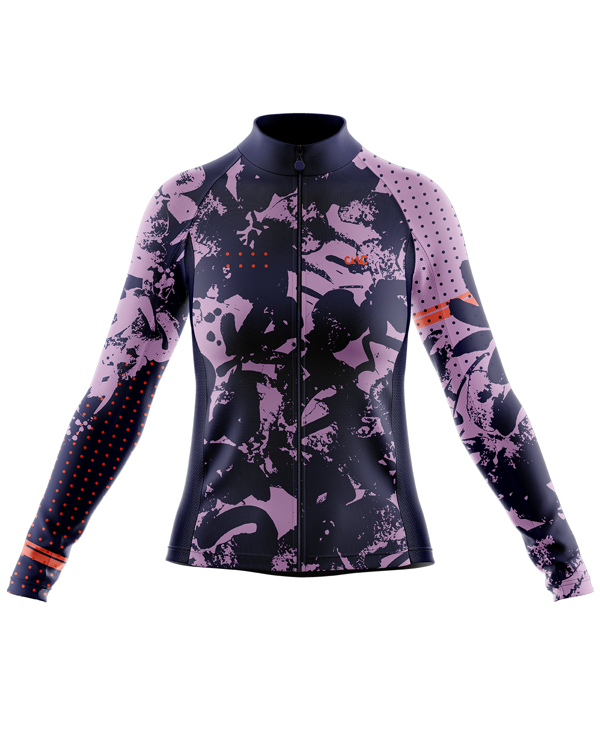 Womens Long Sleeve Cycling Jersey | Lucille Navy & Purple and Fluro Orange