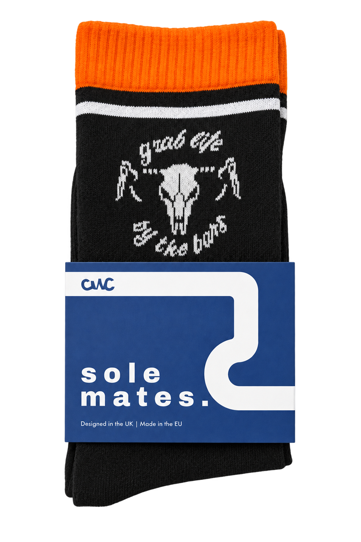 Unisex Cushioned Cycling Socks | Grab Life By The Bars Black & Orange